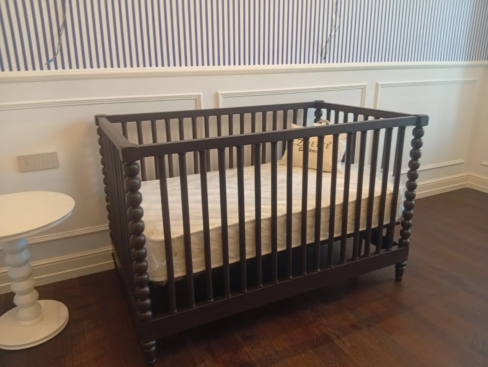Navy Stripe Nursery, photograph of the finished interior
