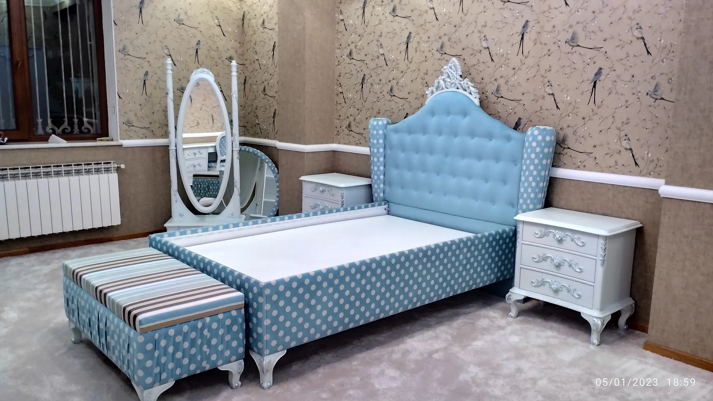 Powder Blue Room, photograph of the finished interior